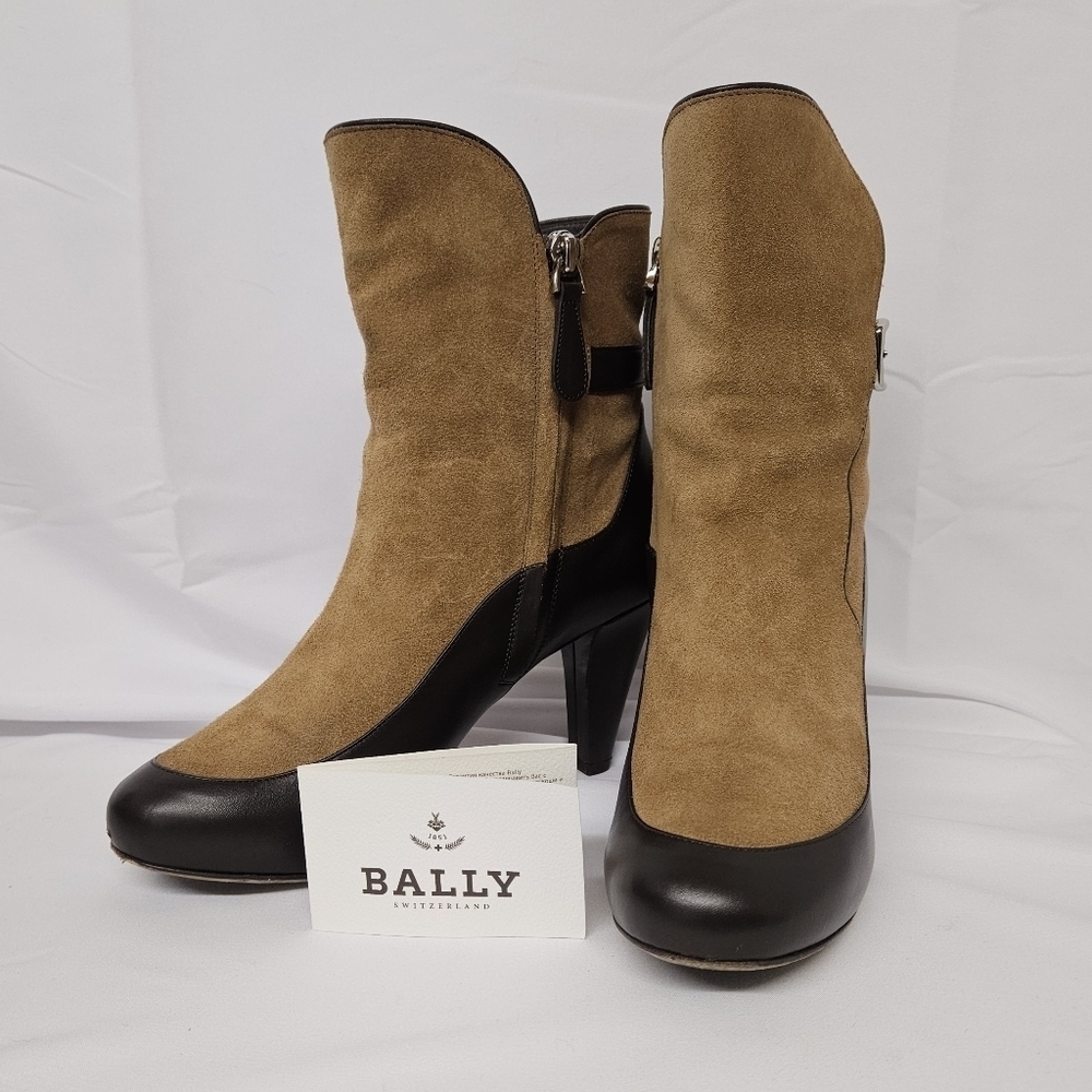 Bally Chanya Suede And Leather Heel Boots In Tan And Brown US Sz 6 EU Sz 36.5 - Picture 2 of 15